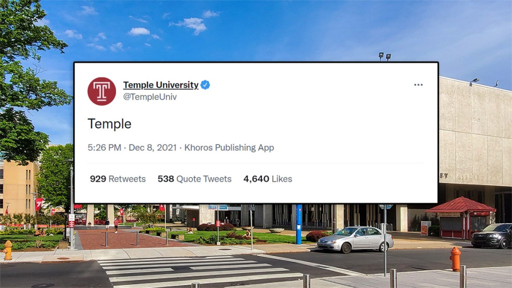 Temple tweeted ‘Temple’—and now the mishap is pinned to the university’s account