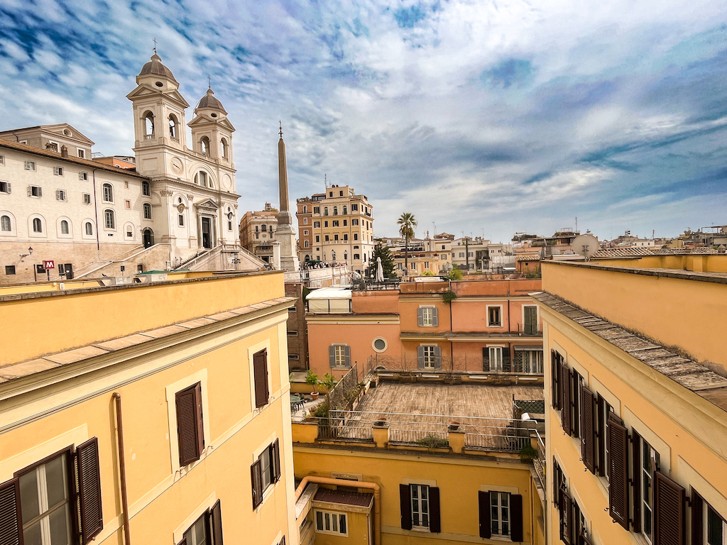 View from the terrace overlooking the Piazza Trinità dei Monti and Spanish Steps