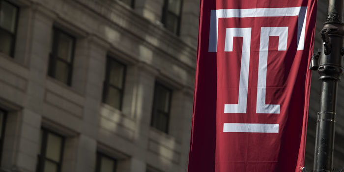 A Temple University flag in Center City Philadelphia