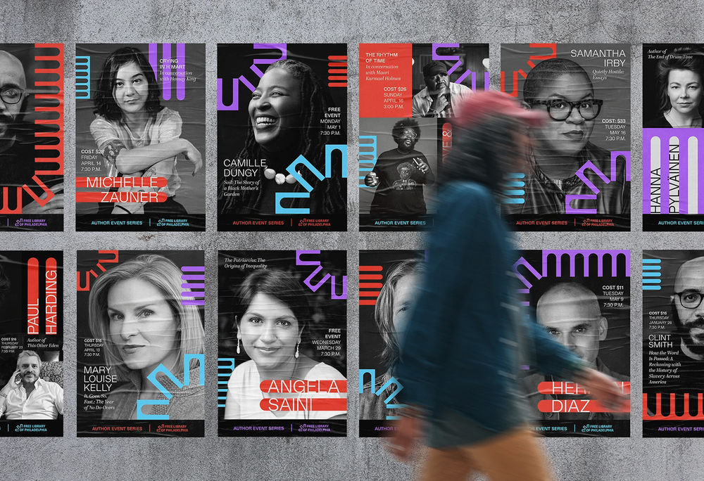 image of posters of event speakers on a wall.